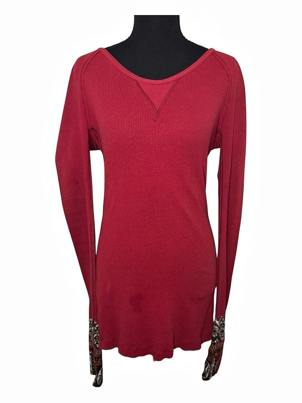 We the Free Red Geometric Cuff Tunic Size Medium